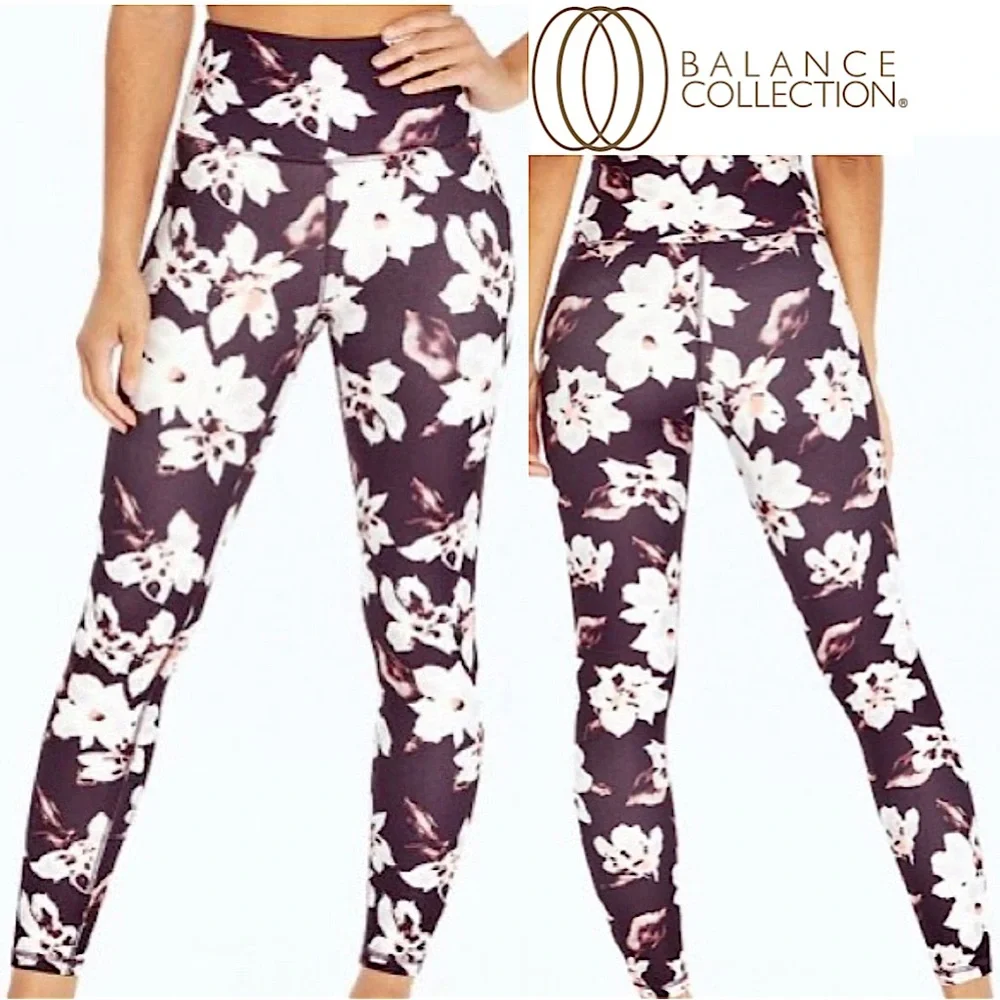 đźŤ2/$45~NWOT Balance Collection Wild Plum Floral Leggings~Large - Picture 1 of 11